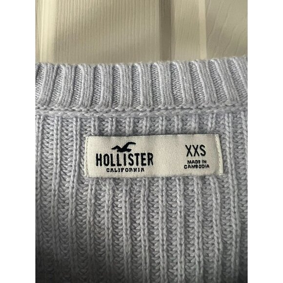 Hollister Striped Knit Sweater Women’s XXS V-Neck Cropped Pullover Blue Red Whit - Picture 3 of 6